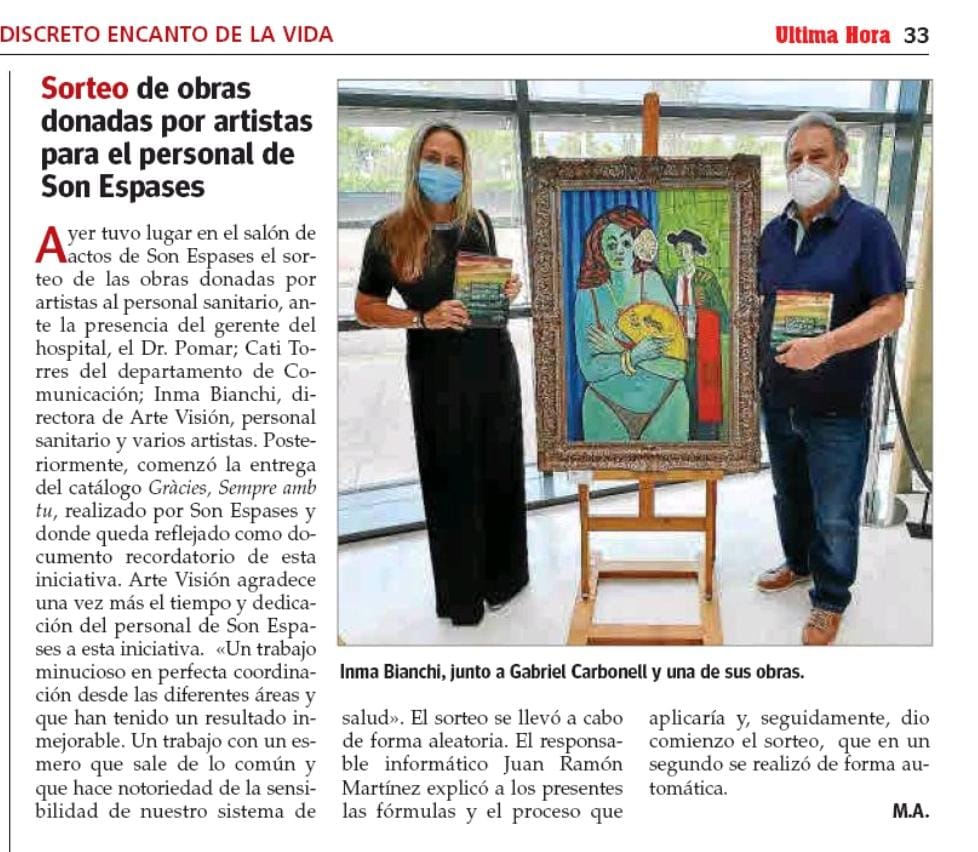 Arte Visión organiza un sorteo de obras donadas por artistas para el personal de Son Espases